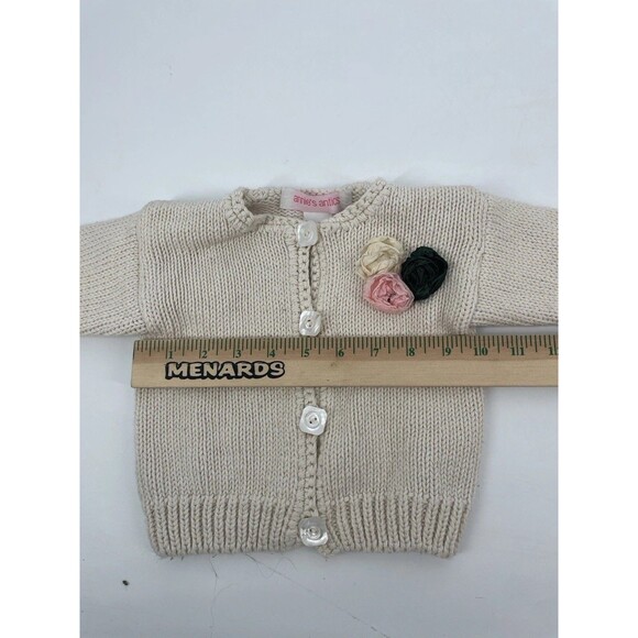 Vtg. Chunky Knit Rosette Granny Cottage Minimalist Button Cardigan Cotton 18 Mo - Picture 5 of 8